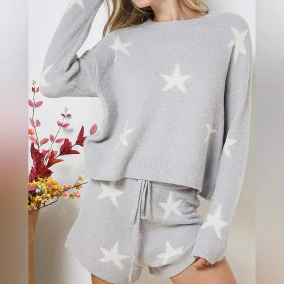 #159 Fabulous Soft Long Sleeve Star Print Top&Short 2pc Set - Picture 8 of 12